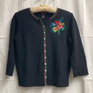 Black Cardigan with Flower Embroidery
